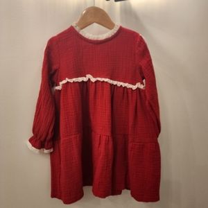 NWT Paper Boat,RED DRESS WITH VALENCIANA LACE, 4-5Y